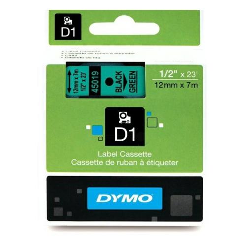 Dymo etiketės juoda ant žalia (45019 / S0720590), 12mm, laminuotas