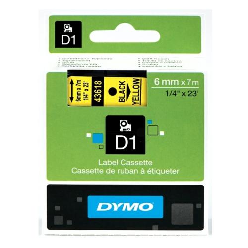 Dymo etiketės juoda ant geltona (43618 / S0720790), 6mm, laminuotas