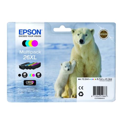 Epson spausdinimo kasetė juoda / žydra / magenta / geltona (C13T26364010 / 26XL) (multipack, high capacity)