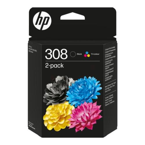 HP spausdinimo kasetė juoda / spalva (6L6S6UE / 308) (Dviguba pakuotė, multipack)